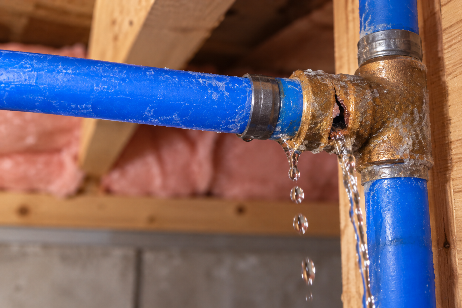 Leaking PEX pipe fitting with corroded brass connector